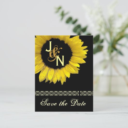 Save the Date Briefkaart - Gele Zonnebloem (Staand voorkant)