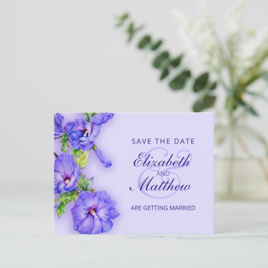 Save the Date Briefkaart geverfde hibiscus (Staand voorkant)