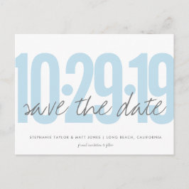 Save The Date Briefkaart, Grote Datum, poederblauw Aankondigingskaart