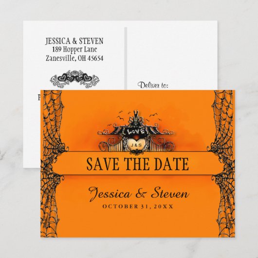 Save the Date Briefkaart - Halloween Liefde (Voorkant / Achterkant)