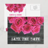 Save The Date Briefkaart - Hete Roze Rozen & Barnw (Voorkant / Achterkant)