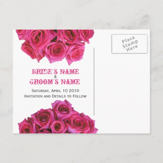 Save The Date Briefkaart - Hete Roze Rozen & Barnw (Achterkant)