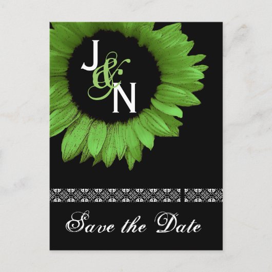 Save the Date Briefkaart - Lime Green Zonnebloem (Voorkant)