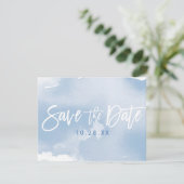 SAVE THE DATE BRIEFKAART modern bleek blauw waterv (Staand voorkant)