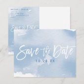 SAVE THE DATE BRIEFKAART modern bleek blauw waterv (Voorkant / Achterkant)