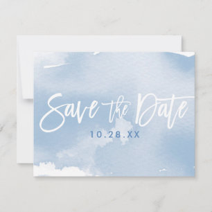 SAVE THE DATE BRIEFKAART modern bleek blauw waterv