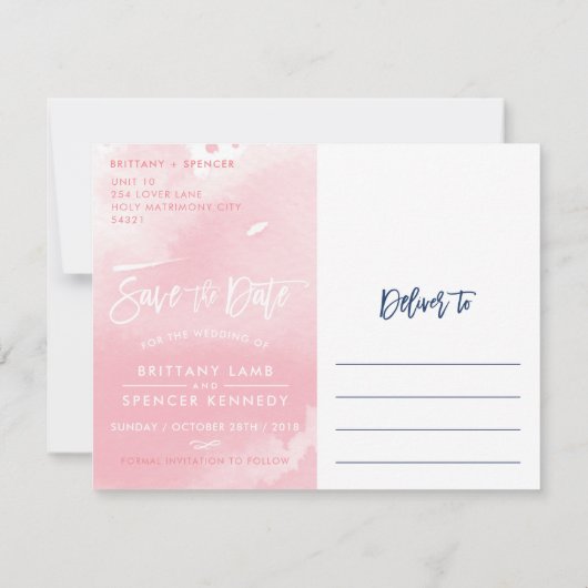 SAVE THE DATE BRIEFKAART moderne marine roze water (Achterkant)