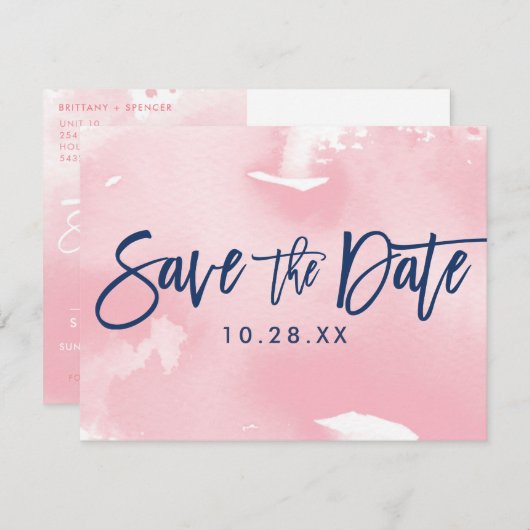 SAVE THE DATE BRIEFKAART moderne marine roze water (Voorkant / Achterkant)