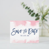 SAVE THE DATE BRIEFKAART moderne marine roze water (Staand voorkant)