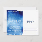 SAVE THE DATE BRIEFKAART moderne marineblauwe wate (Achterkant)