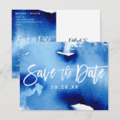 SAVE THE DATE BRIEFKAART moderne marineblauwe wate (Voorkant / Achterkant)