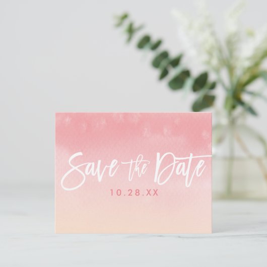 SAVE THE DATE BRIEFKAART ombre koraal waterverf (Staand voorkant)