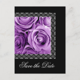 Save the Date Briefkaart PAARSE Rozen ZILVEREN Kan