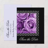 Save the Date Briefkaart PAARSE Rozen ZILVEREN Kan (Voorkant / Achterkant)