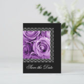 Save the Date Briefkaart PAARSE Rozen ZILVEREN Kan (Staand voorkant)