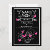 Save the Date Briefkaart Roze Vlinders  (Voorkant / Achterkant)