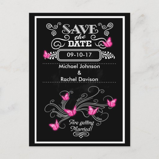 Save the Date Briefkaart Roze Vlinders  (Voorkant)