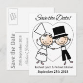 Save the Date Briefkaart Schattigee Cartoon Paar & (Voorkant / Achterkant)