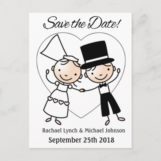 Save the Date Briefkaart Schattigee Cartoon Paar & (Voorkant)