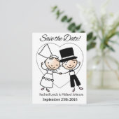 Save the Date Briefkaart Schattigee Cartoon Paar & (Staand voorkant)