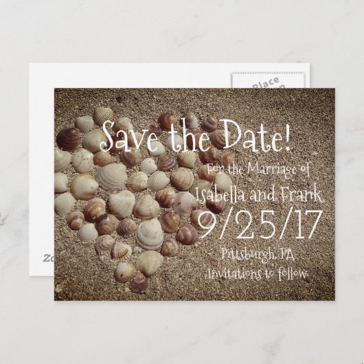 Save The Date Briefkaart - Strand / Zeeschelpen (Voorkant / Achterkant)