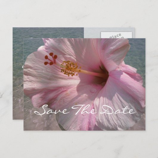 Save the Date Briefkaart - Tropical Beach Wedding (Voorkant / Achterkant)