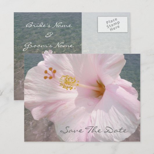 Save the Date Briefkaart - Tropical Beach Wedding (Voorkant / Achterkant)