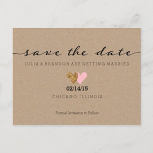 Save the Date Briefkaart - Twee Harten, Kraft Glit