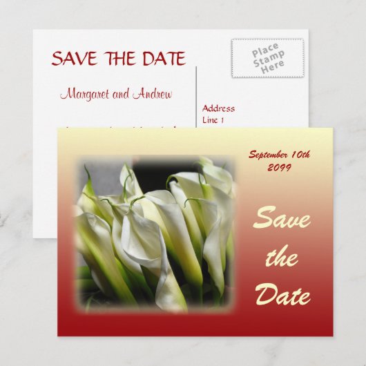 Save the Date briefkaart - Witte Calla Lelies (Voorkant / Achterkant)