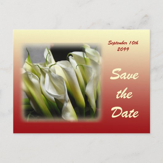 Save the Date briefkaart - Witte Calla Lelies (Voorkant)