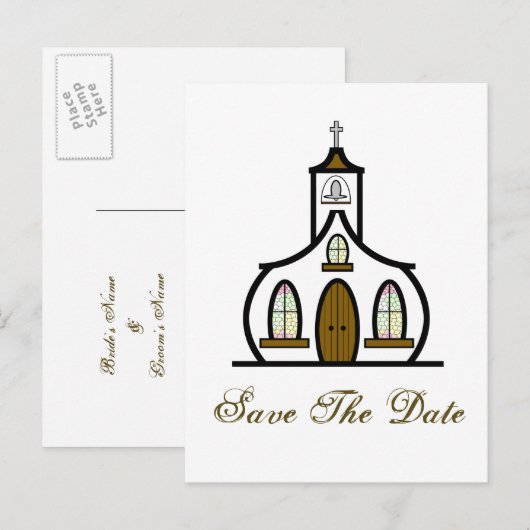 Save the Date Briefkaart - Witte Kerk (Voorkant / Achterkant)