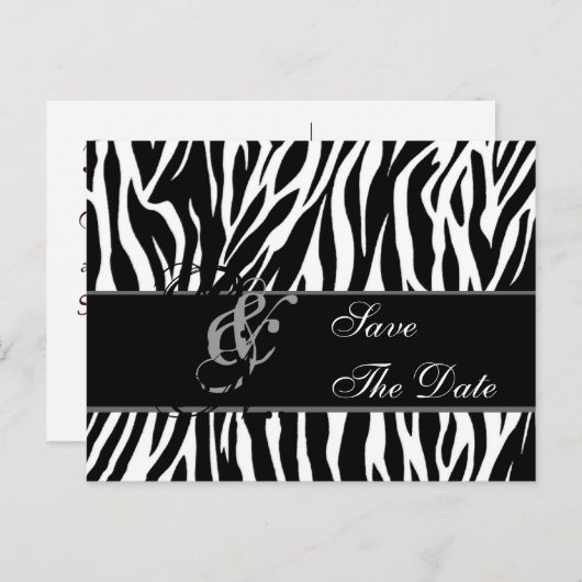 Save the Date Briefkaart Zebra Zwart Wit (Voorkant / Achterkant)