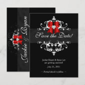 Save the Date Briefkaart Zwart Wit Xmas Bow (Voorkant / Achterkant)