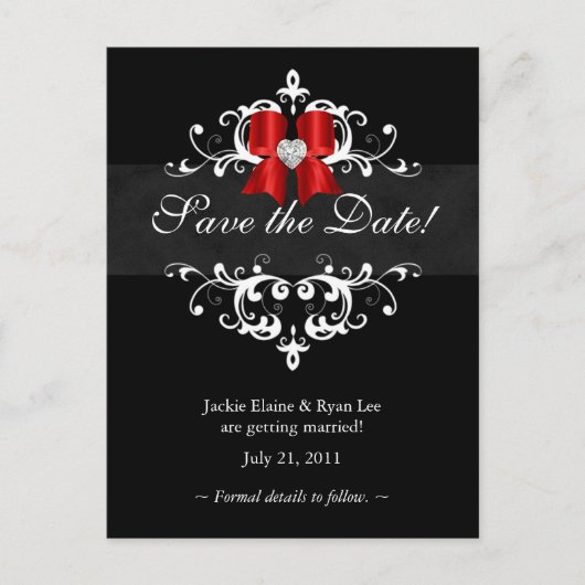 Save the Date Briefkaart Zwart Wit Xmas Bow (Voorkant)