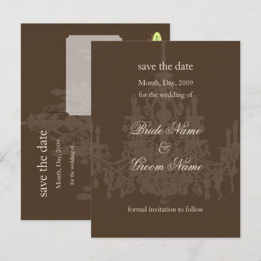 Save the Date briefkaarten, kroonluchter Aankondigingskaart (Voorkant / Achterkant)