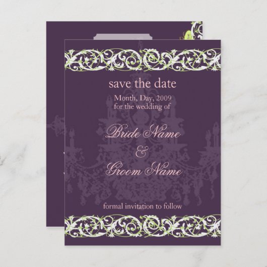 Save the Date briefkaarten, kroonluchter werveling Aankondigingskaart (Voorkant / Achterkant)