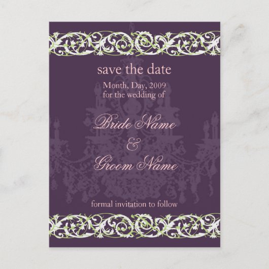 Save the Date briefkaarten, kroonluchter werveling Aankondigingskaart (Voorkant)