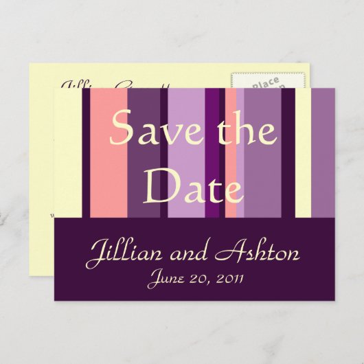 Save the Date Briefkaarten Roze Paarse Patroon (Voorkant / Achterkant)
