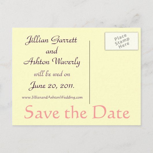 Save the Date Briefkaarten Roze Paarse Patroon (Achterkant)