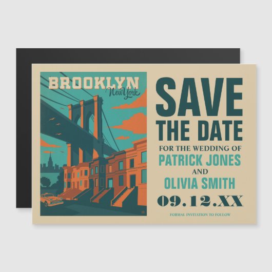 Save the date | Brooklyn, NY Magnetische Uitnodiging (Voorkant / Achterkant)