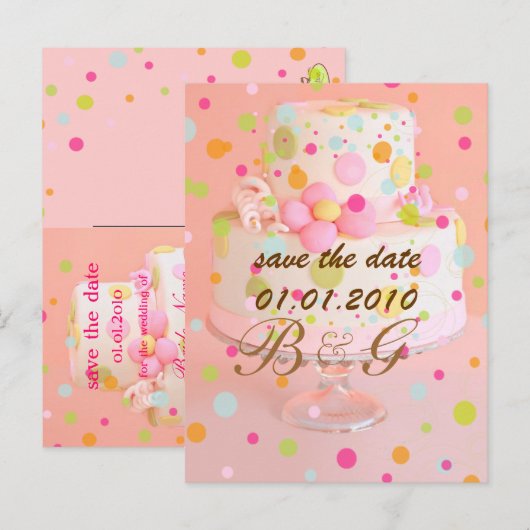 Save the Date, bruidstaart Aankondigingskaart (Voorkant / Achterkant)