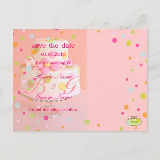 Save the Date, bruidstaart Aankondigingskaart (Achterkant)