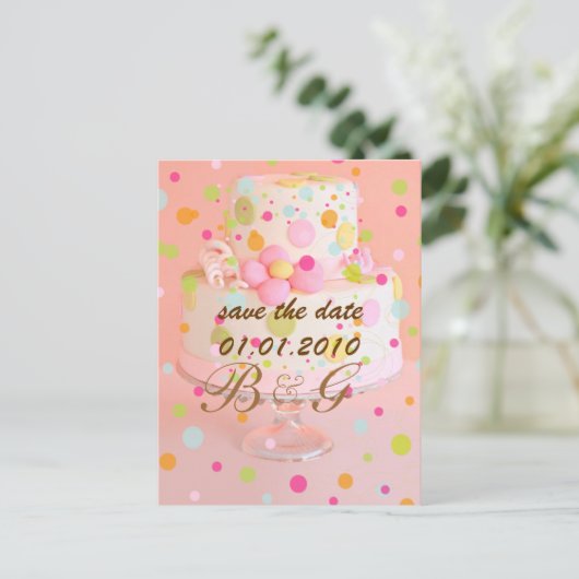 Save the Date, bruidstaart Aankondigingskaart (Staand voorkant)