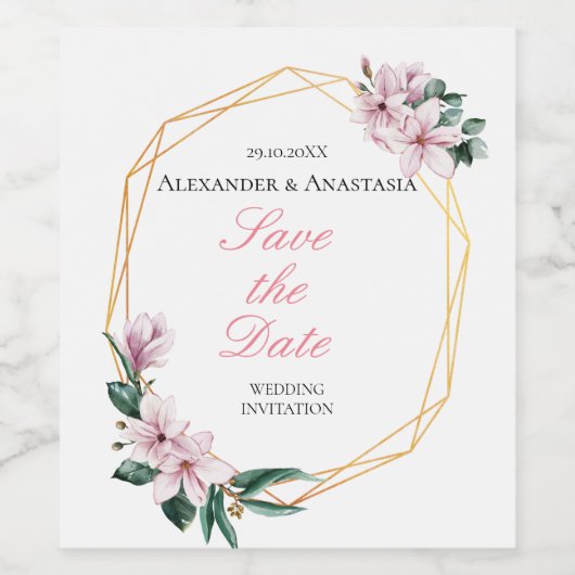Save the date. Bruiloft flesetiket. Wijn Etiket (Enkel label)