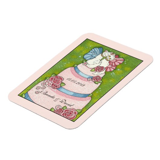 Save the Date Bruiloft Leuke Kat Taart Topper Magn Magneet (Linkerzijde)