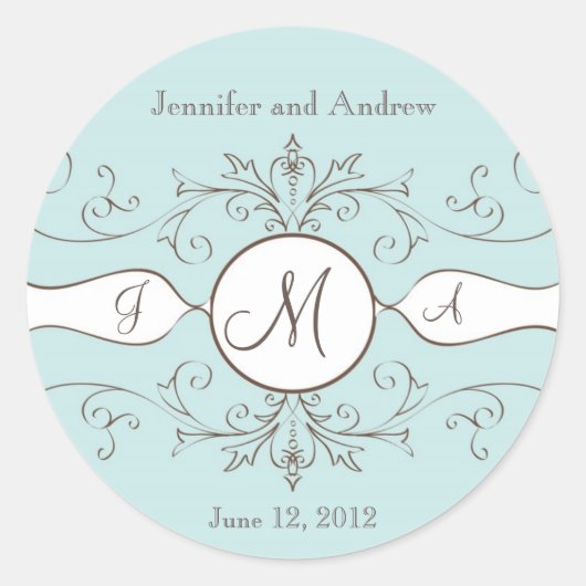 Save the Date Bruiloft Monogram Stickers Bruin Bla (Voorkant)