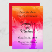 Save the Date Bruiloft Palm Tree Sunset Beach (Voorkant / Achterkant)