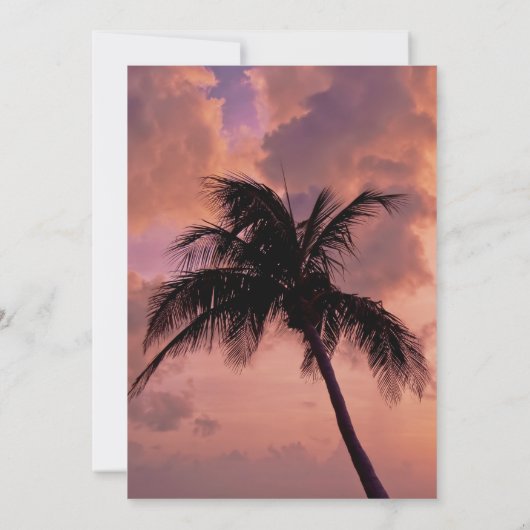 Save the Date Bruiloft Palm Tree Sunset Beach (Achterkant)