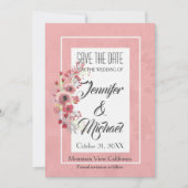 Save the Date Bruiloft Roze Bloemen Elegant Plain (Voorkant)