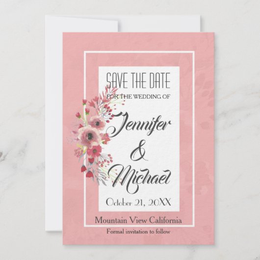 Save the Date Bruiloft Roze Bloemen Elegant Plain (Voorkant)
